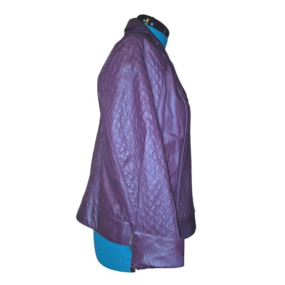 Bradley Bayou Moto Jacket Purple Leather Quilt Design Zip Pockets Lined Size L - Picture 5 of 8
